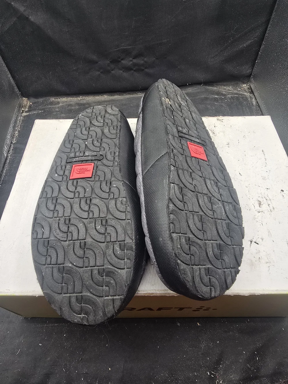 The North Face Gray Quilted Slip-On Slippers with Red Logo